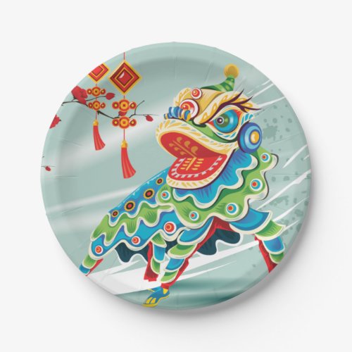 Chinese New Year Blue Lion Dancer Paper Plates