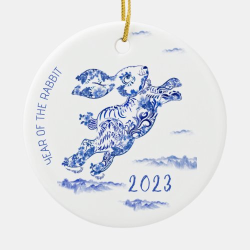 Chinese New Year Blue White Rabbit 2023 Ornament