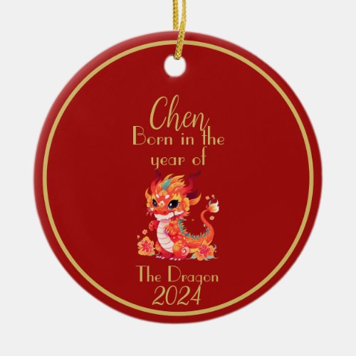 Chinese new year born in the year of the dragon ceramic ornament