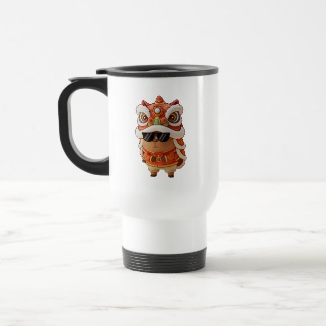 Chinese New Year Chill Capybara Lion Dance Travel  Mug (Left)