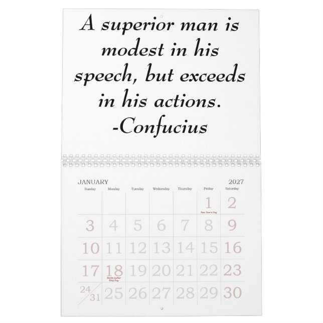 Chinese new year Confucian calender Calendar (Jan 2027)