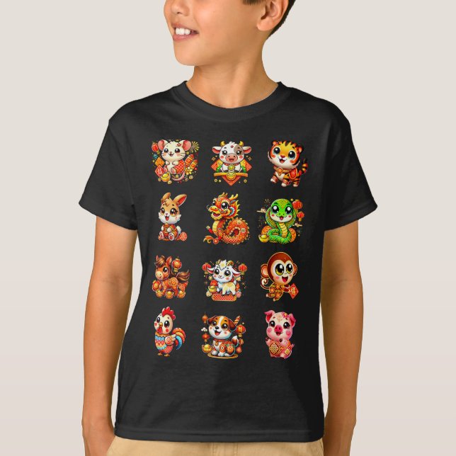 Chinese New Year Cute 12 Zodiac Animal Signs Lunar T-Shirt (Front)