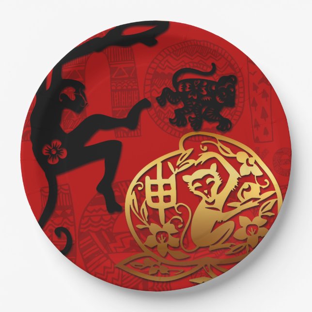 Chinese New Year Cute Monkey Zodiac Birthday PP Paper Plates (Front)