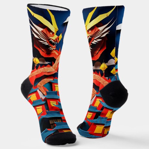 Chinese New Year Dragon 2024 origami CS Socks