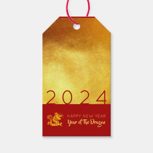Chinese New Year Dragon 2024 Red Gold GT Gift Tags