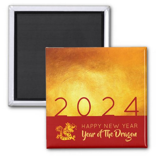 Chinese New Year Dragon 2024 Red Gold SqM Magnet