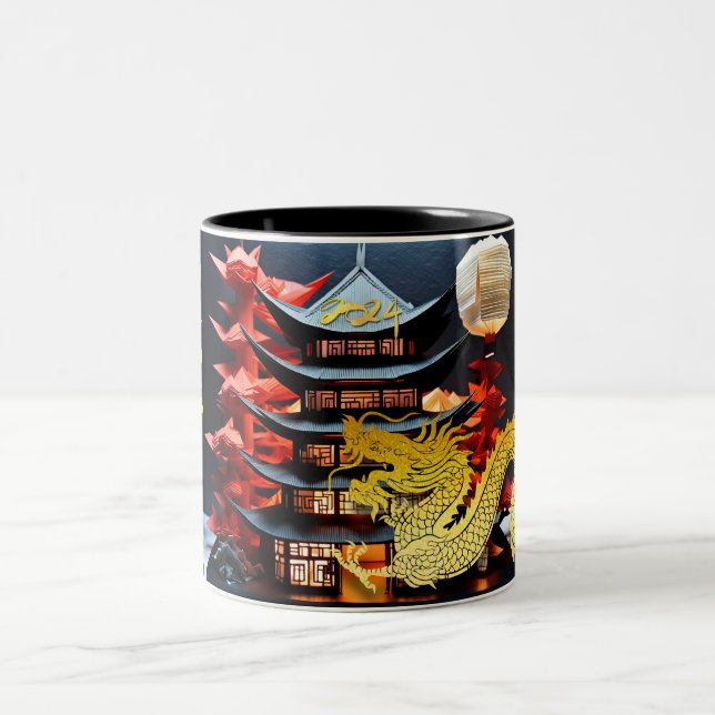 Chinese New Year Dragon 2024 Temple 2TMug Two-Tone Coffee Mug (Center)