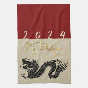 Chinese New Year Dragon Black paper-cut Zodiac KT Kitchen Towel