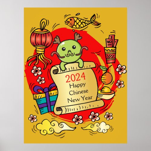 Chinese New Year Dragon Cartoon Poster