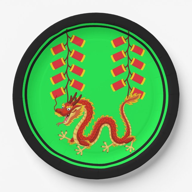 Chinese New Year Dragon & Chinese Firecrackers Paper Plates (Front)