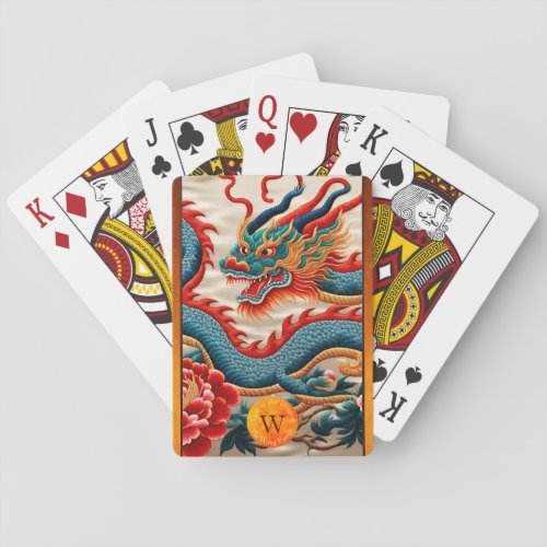 Chinese New Year Dragon Embroidery Monogram PCs Playing Cards