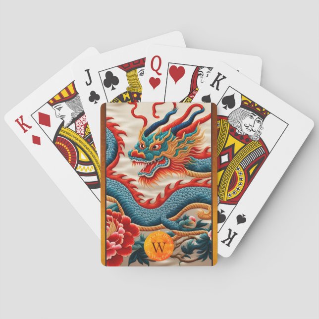 Chinese New Year Dragon Embroidery Monogram PCs Poker Cards (Back)