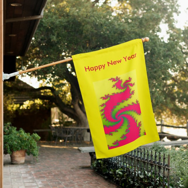 Chinese New Year Dragon Fractal Custom House Flag (In SItu)