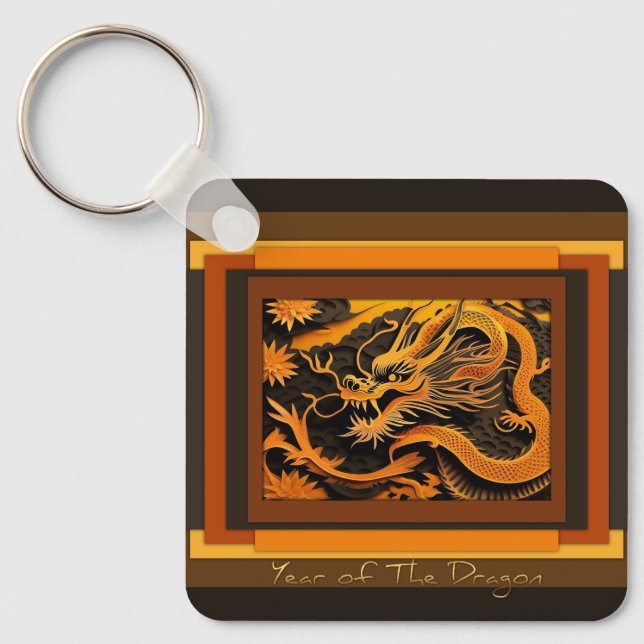Chinese New Year Dragon Monogram SqK01 Keychain (Front)