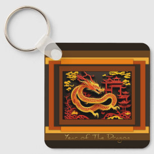 Chinese New Year Dragon Monogram SqK02 Keychain