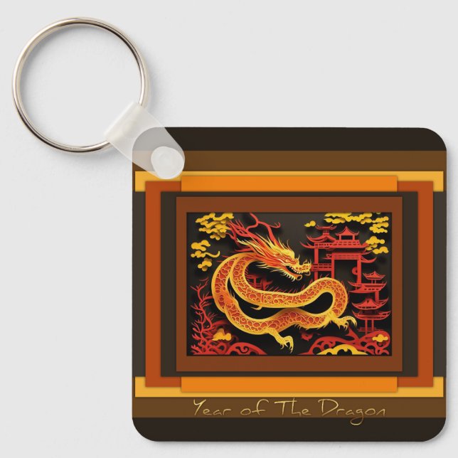 Chinese New Year Dragon Monogram SqK02 Keychain (Front)