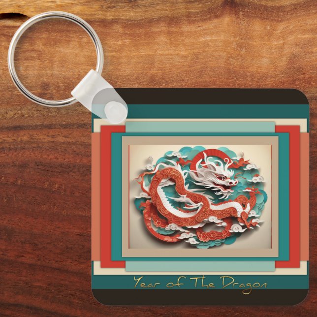 Chinese New Year Dragon Monogram SqK04 Keychain (Front)