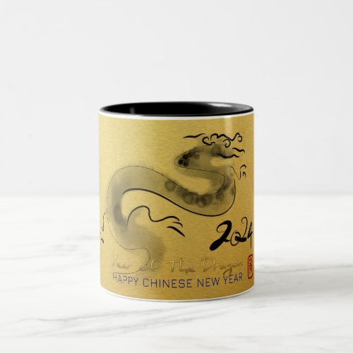 Chinese New Year Dragon Original Painting Gold 2TM Two_Tone Coffee Mug