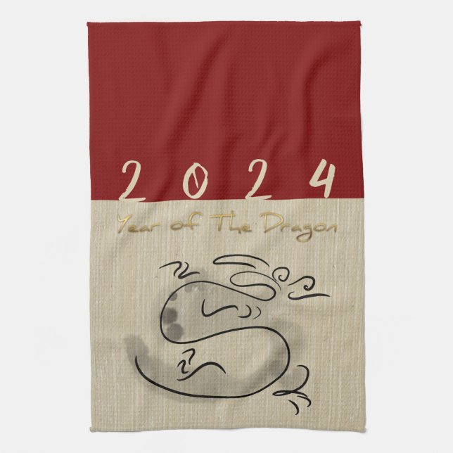Chinese New Year Dragon Original Painting Zodiac 2 Kitchen Towel (Vertical)
