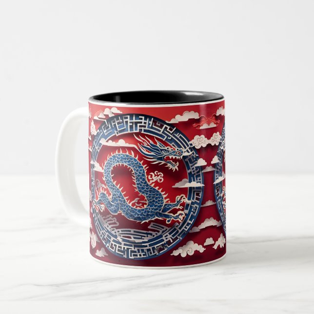 Chinese New Year Dragon Paper-cut 2024 2TMug Two-Tone Coffee Mug (Front Left)