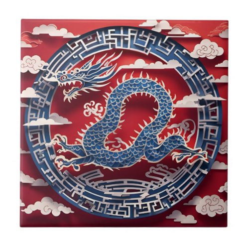 Chinese New Year Dragon Paper_cut 2024 CerT2 Ceramic Tile