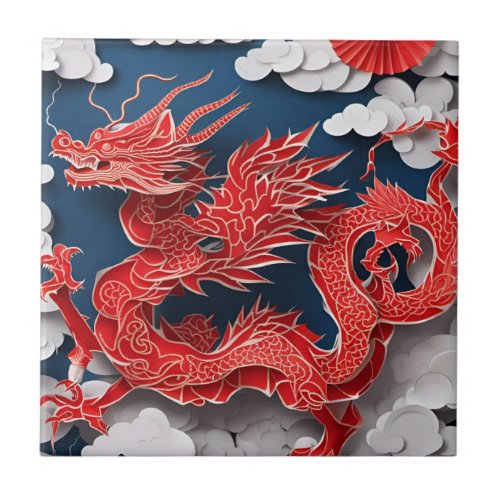 Chinese New Year Dragon Paper_cut 2024 CerT3 Ceramic Tile