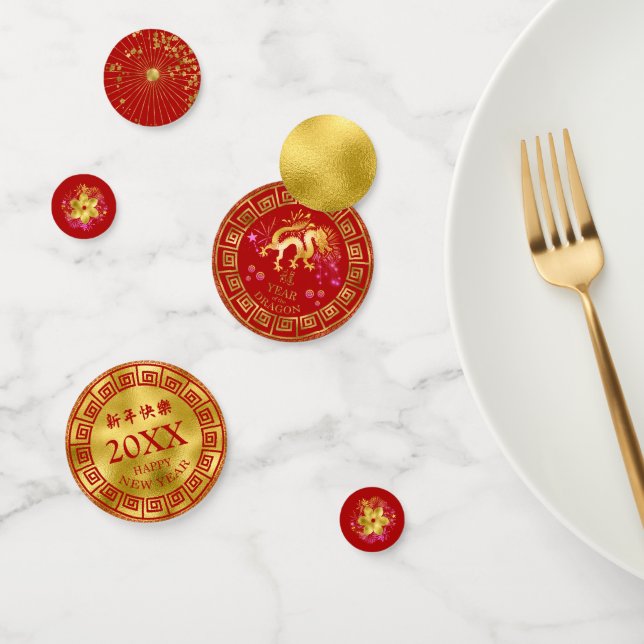 Chinese New Year Dragon Red/Gold ID542 Confetti (Group)