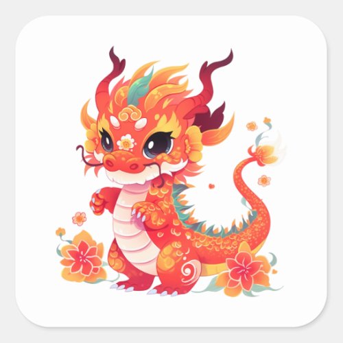 Chinese New Year Dragon Square Sticker