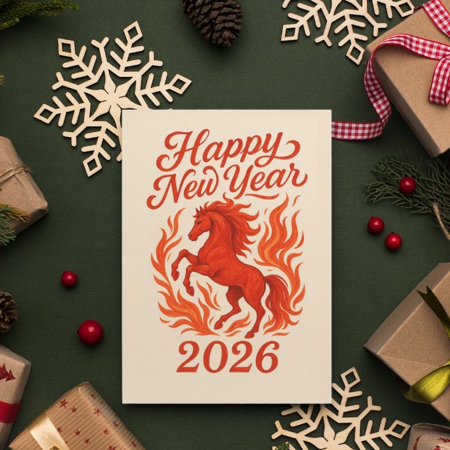 Chinese New Year Fire Horse 2026 Holiday Postcard (Chinese New Year Card 2026 - Year of the Fire Horse)