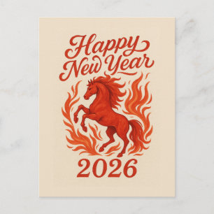 Chinese New Year Fire Horse 2026 Holiday Postcard