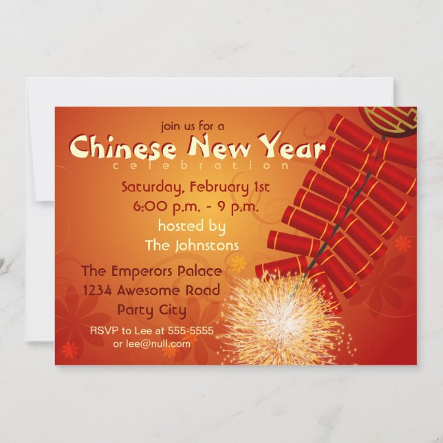Chinese New Year Firecrackers Invitation (Back)