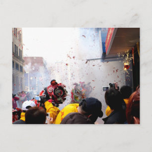 Chinese New Year Firecrackers & Lions Postcard