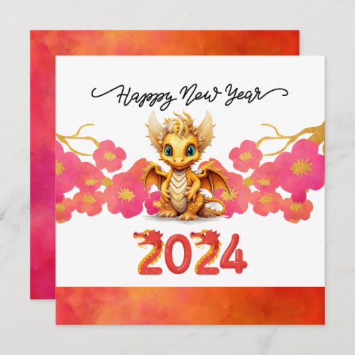 Chinese New Year for golfer 2024 golden dragon Holiday Card