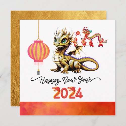 Chinese New Year for golfer 2024 golden dragon Holiday Card