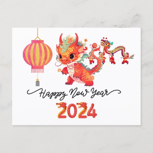 Chinese New Year for golfer 2024 golden dragon Holiday Postcard
