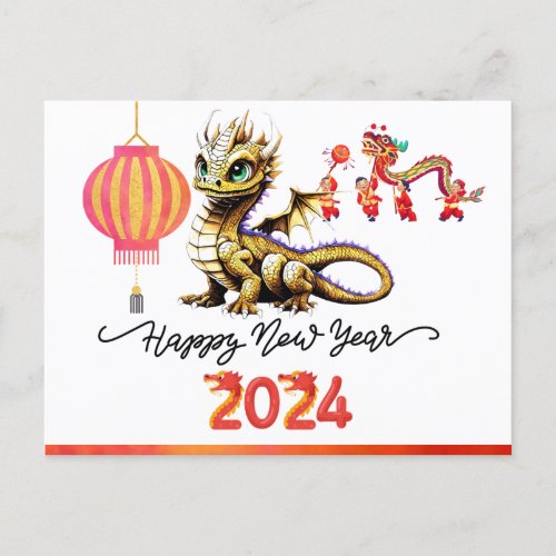 Chinese New Year for golfer 2024 golden dragon Holiday Postcard