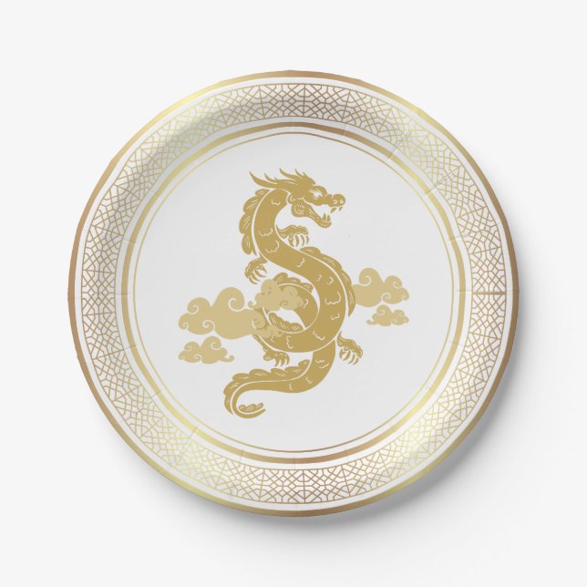 Chinese New Year Gold Dragon Paper Plates (Front)