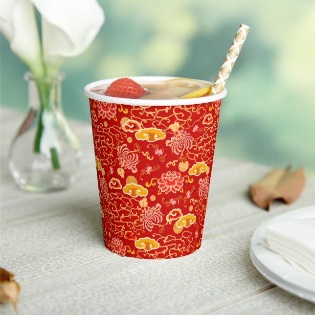 Chinese New Year Gold Red auspicious Cloud Floral Paper Cups (Insitu)