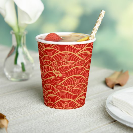 Chinese New Year Gold Wave Art Pattern Floral Red