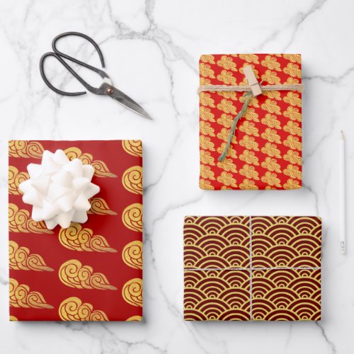 Chinese New Year Golden Auspicious Clouds Pattern  Wrapping Paper Sheets