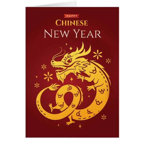  Chinese New Year Golden Colored Dragon on Red
