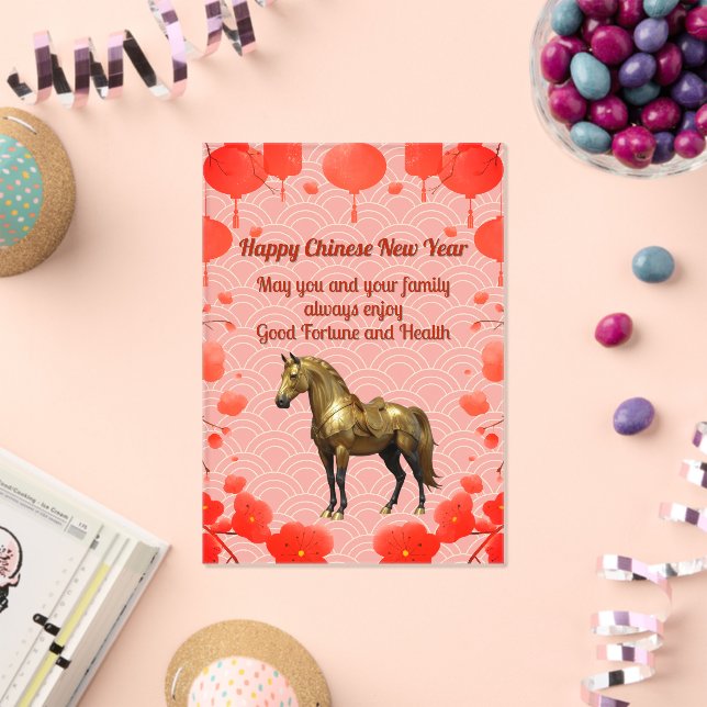 Chinese New Year Golden Horse Acrylic Holiday Card Invitations (Insitu (Celebration))