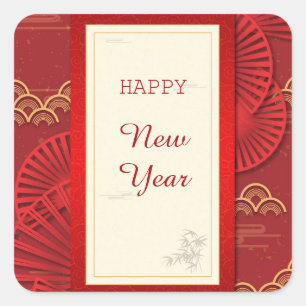 Chinese new year golden red frame square sticker