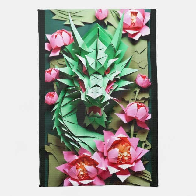 Chinese New Year Green Dragon 2024 Origami KT Kitchen Towel (Vertical)