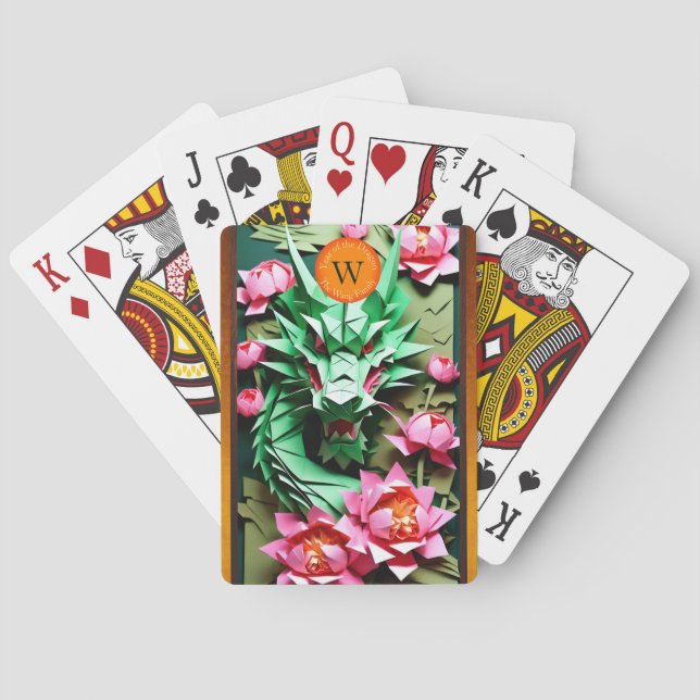 Chinese New Year Green Dragon Monogram 2024 PCs Poker Cards (Back)