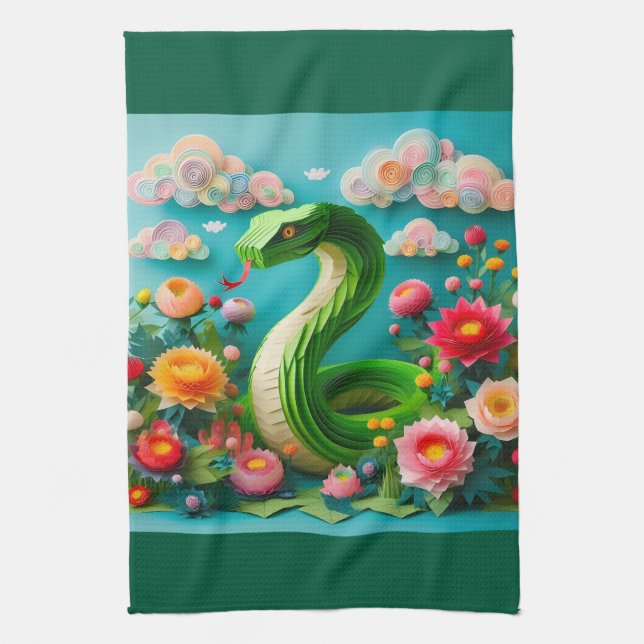 Chinese New Year green Snake 2025 KT3 Kitchen Towel (Vertical)