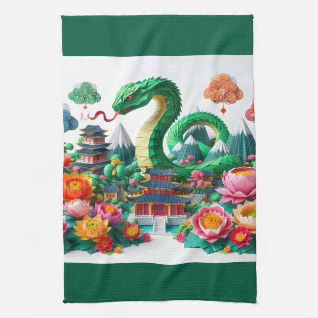 Chinese New Year green Snake 2025 KT6 Kitchen Towel (Vertical)
