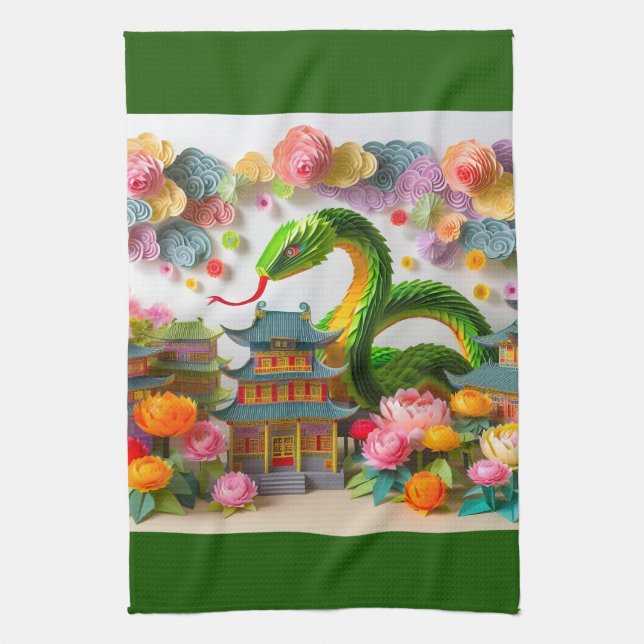 Chinese New Year green Snake 2025 KT7 Kitchen Towel (Vertical)