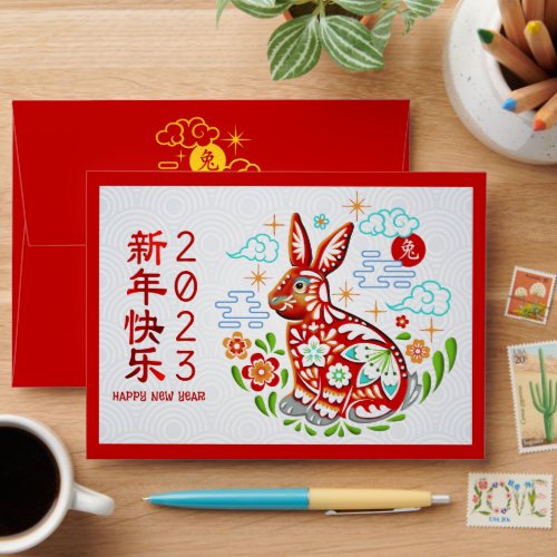Chinese New Year Hong Bao Bold Papercut Rabbit Red Envelope