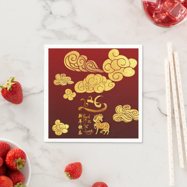 Chinese New Year Horse 2026 Gold Clouds PPN Napkins (Insitu)